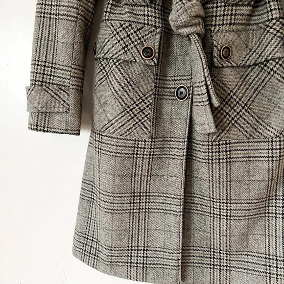Vintage Y2K 90s Plaid Wool Coat Academia 6 Small Preppy Trench Lined Equestrian - Picture 5 of 11